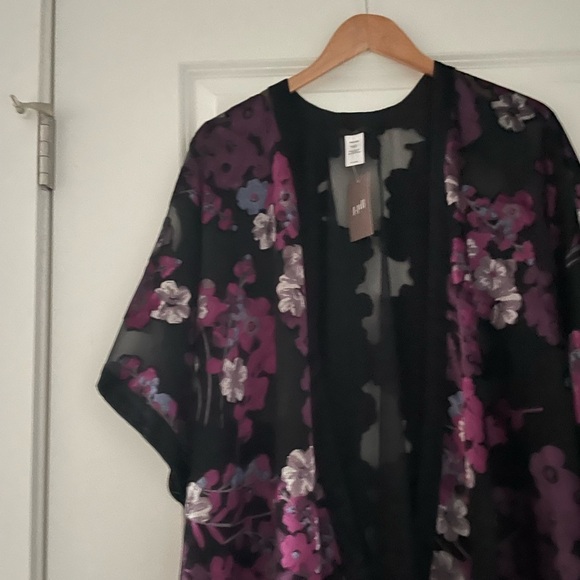 J. Jill Ruana Velvet Burnout Cardigan One Size Kimono Duster Purple Floral - Picture 9 of 9